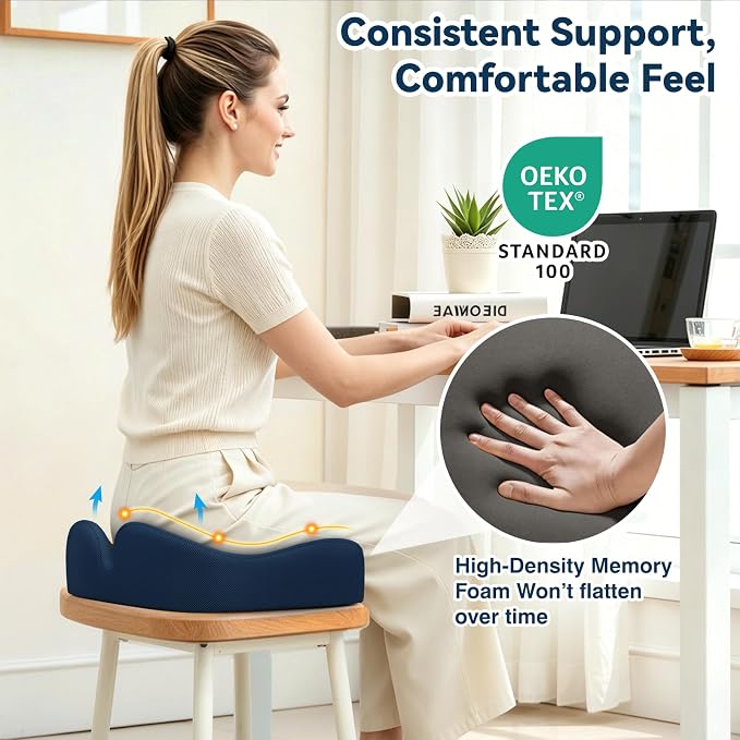 TushGuard 5-Zone Ergonomic Seat Cushion with Coccyx Cutout, Blue | Office Chair Cushions for Tailbone Pain, Non-Slip Bottom, Breathable Washable Mesh, Versatile Use for Car, Office, Wheelchair
