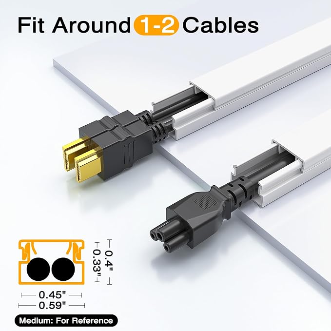 Delamu 157in Cord Covers for Wires on Wall, Cord Hider for 1 Cord, Paintable Cable Hider, Cable Management Wire Covers for Cords, W0.55 H0.4in, White