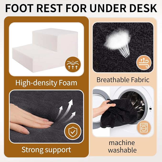 Foot Rest for Under Desk at Work,2-Tier Ergonomic Footrest for Office, Gray | with Washable Cover and Handle, Non-slip bottom, Support Foot Pillow, Leg Elevation Pillow, Support Feet and Legs for Home