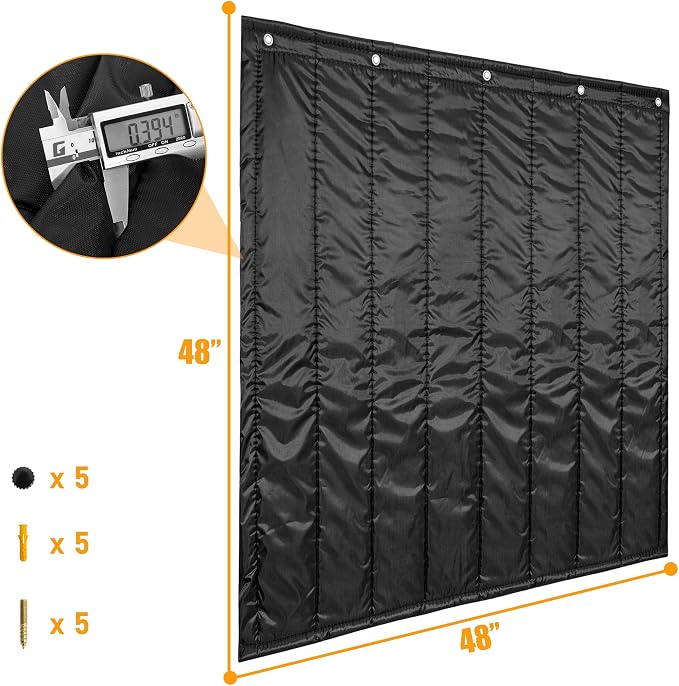 Extra Large Sound Dampening Blankets, 48" x 48" Sound Absorbing Blanket Sound Absorbing Curtains - 0.4" Thickness, Noise Reducing Blackout, Recording Studio Acoustical Treatments, Black
