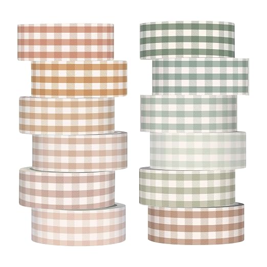 12 Rolls Watercolor Floral Washi Tape Set 15 mm Vintage Flower Decorative Masking Tape for Summer School Arts DIY Craft Scrapbook Journal Supplies Gifts(Boho,Gingham Plaid)