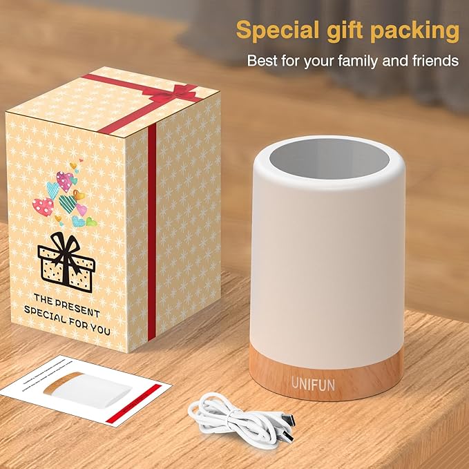 UNIFUN Touch Control Table Lamp, Smart Dimmable Bedside Lamp with RGB Color Changing & Warm White Light, Ambient Lighting for Bedroom Living Room, Holiday Gift, Taller Design