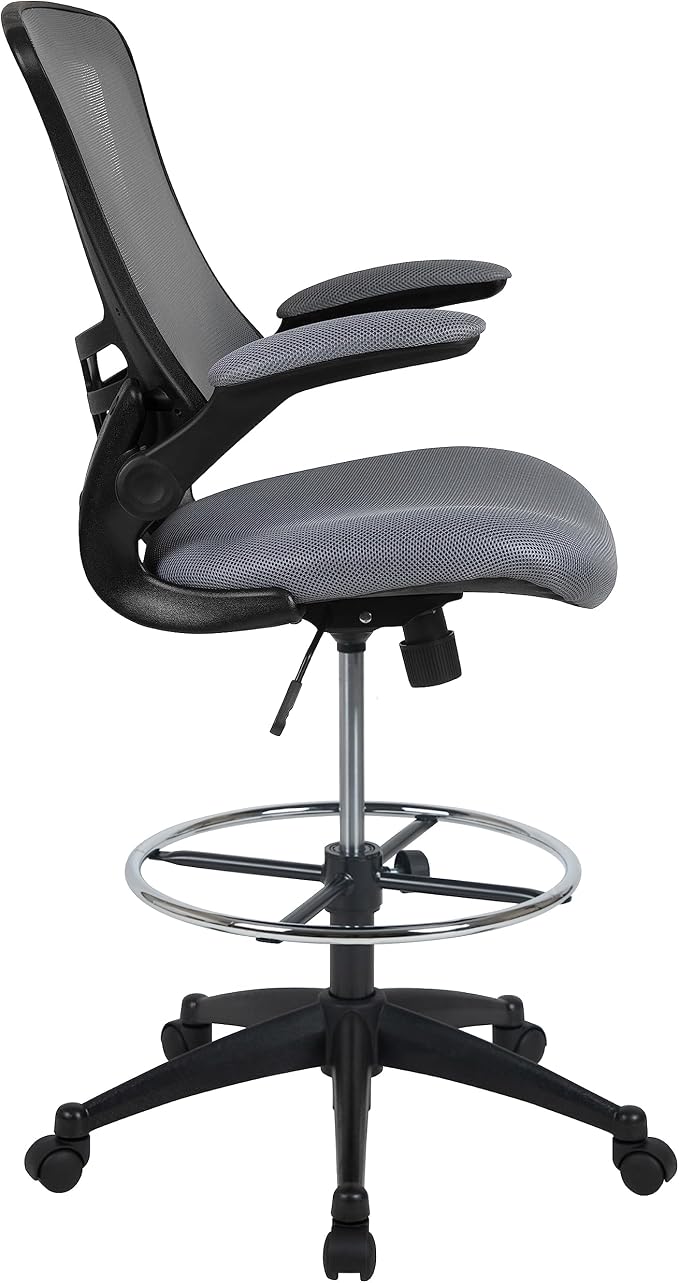 Flash Furniture Kelista Mid-Back Swivel Office Chair with Adjustable Seat Height, Ergonomic Mesh Desk Chair with Flip-Up Armrests, Dark Gray | Adjustable Foot Ring, Mid-Back, Flip-Up Arms, Mesh Back