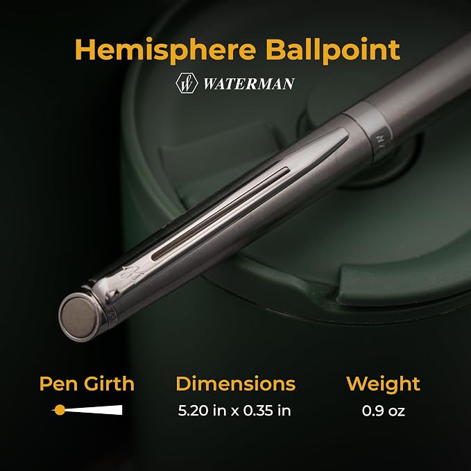 Waterman Hemisphere Engraved Ballpoint Pen, Brushed Stainless with Silver Trim, Mysterious Blue Ink, Tone-on-Tone Engraving, Personalized Gift for Executives, Retirement, Board Members