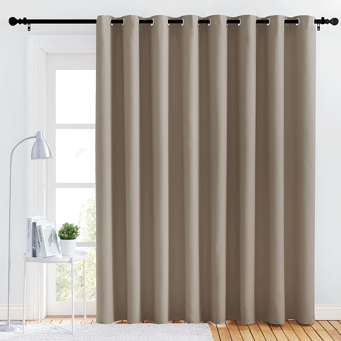 NICETOWN Bedroom Blackout Curtain Panel - (120 inches by 90 inch, Taupe, 1 PC) Energy Saving Thermal Insulated Grommet Blackout Drapery for Patio, Room Divider Curtain