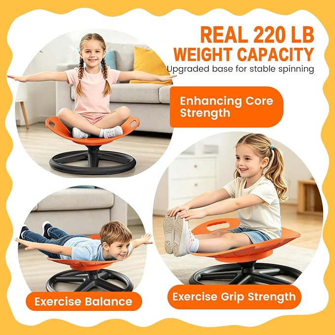 Spinning Chair for Autistic Kids Upgrade Handle Sensory Spinning Chair, 360° Silent Swivel Chair for Kids, Sensory Chair for ADHD Kids for Home & Classroom