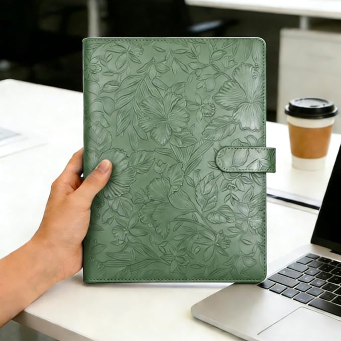 VANRA Padfolio Portfolio Binder Faux Leather Interview Resume Folder with Notepad, Document Organizer Card Holder, Letter-Sized Notepad Portfolio Organizer for Business School Office (Green)