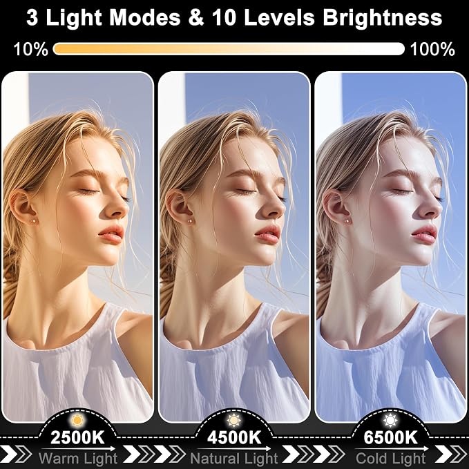 Hagibis LED Video Light,2500mAh Rechargeable Camera Light, CRI97+ Dimmable Ring Light with Cold Shoe Mount, Portable Photography Lighting for Camera Phone Photography, Vlog Filming&TikTok Live (Black)