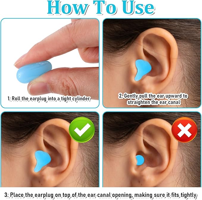 20 Pairs Moldable Silicone Ear Plugs for Sleeping, Soft Reusable Noise Cancelling Silicone Earplugs with Storage Box for Concerts Swimming Snoring Airplane Musicians Motorcycle(White & Blue)