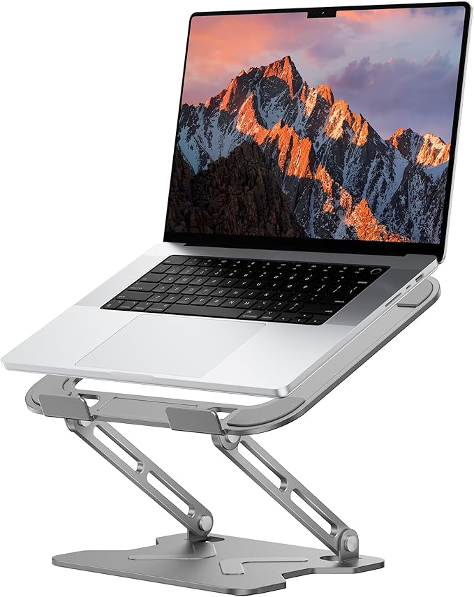 JCZT Adjustable Laptop Stand for Desk, Metal Foldable Laptop Riser, Portable Laptop Holder Mount, Ventilated Cooling Computer Notebook Stand for MacBook Air Pro, All 10-16'' Notebooks Laptops Grey