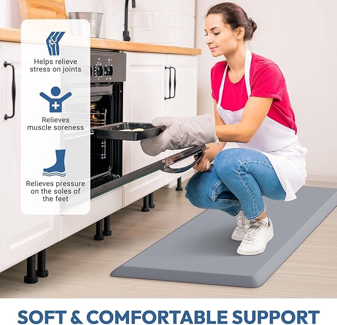 4/5 Inch Thick Kitchen Mat - Cushioned Anti Fatigue Mats for Kitchen Floor - Easy to Clean, Waterproof, Non-Slip Kitchen Rug for Sink, Office, Kitchen (20''x39'' Grey)