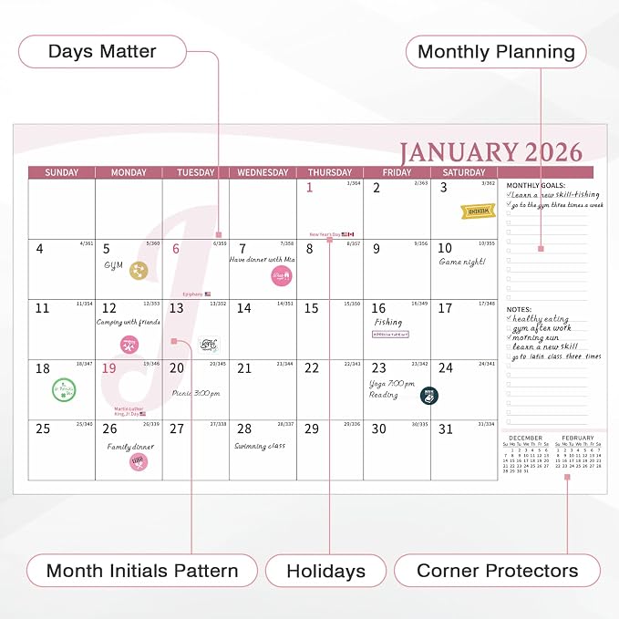 Ospelelf Desk Calendar Refill 2026-2027 Large 10"x16" Monthly Planner with Protective Cover 18 Months January 2026 - June 2027 Pink