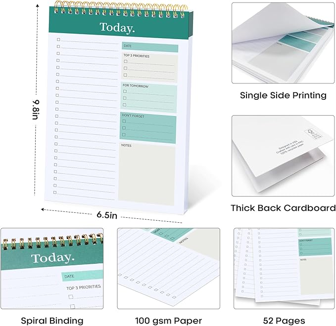 Taja 6 Pack of To Do List Notepad - To Do List Notebook for Work with 52 Sheets, 9.8" x 6.5", Undated Daily Planner Perfect for Daily Tasks and Goal Setting, Notepad Suitable for Office, Home & School - Greenery Sway