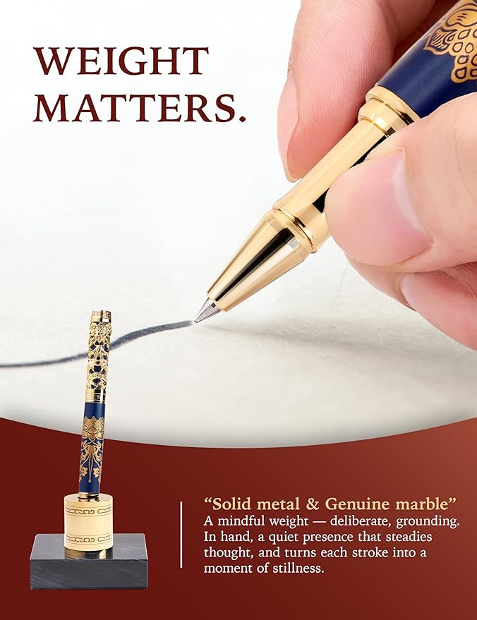 ARTEX Executive Rollerball Pen Sets With Stand-Museum Collections-Crafting Timeless Beauty-Luxury Pen Gift & Office Desk Decor, German SCHMIDT refill, Solid Metal & Marble Texture