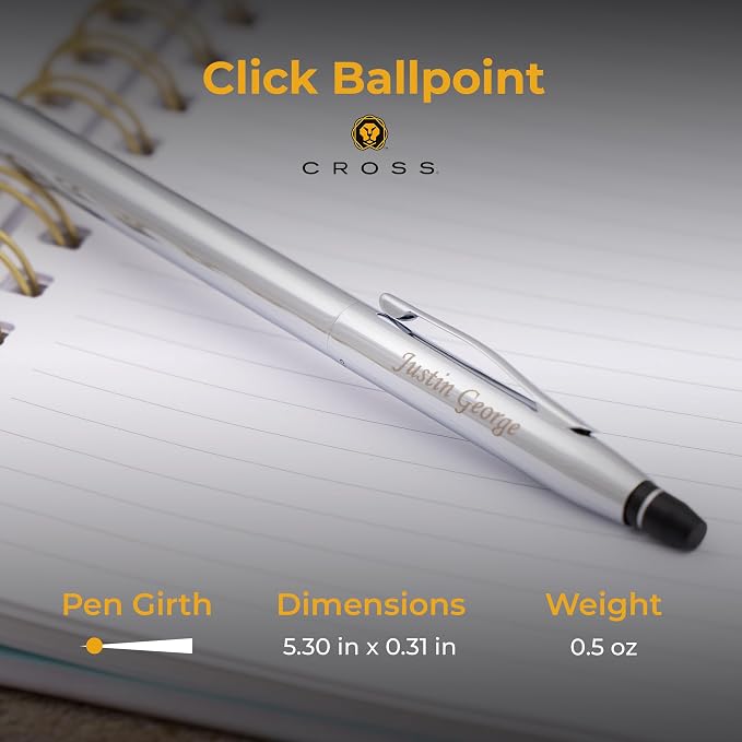 Cross Click Engraved Ballpoint Pen, Polished Chrome, Click Action, Personalized Gift for Nurses, Doctors, Police Officers, Graduation, Career Advancement, Birthdays, Cross Gift Box Included