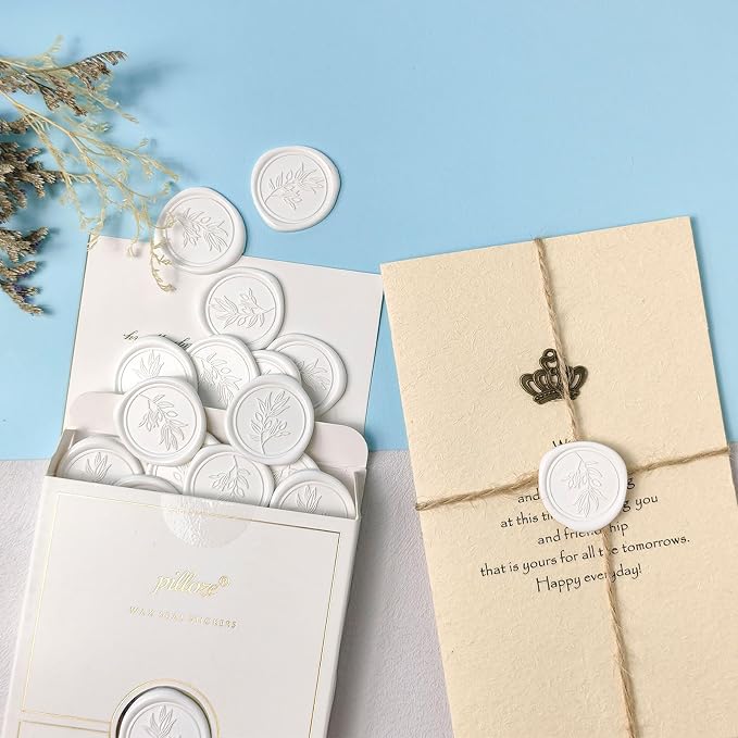 50Pcs White Self-Adhesive Wax Seal Stickers - Wax Seal Perfect for Wedding Invitation or Envelope Good Adhesion and Easy to Use, Wedding Invitation Accessories