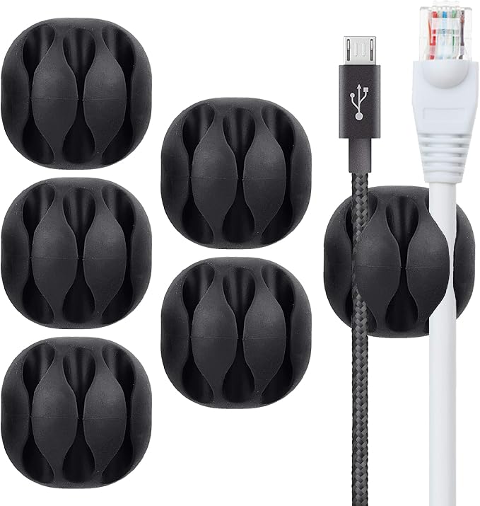 BEADNOVA Cable Clips Cord Organizer Cable Management Wire Cord Holder 3 Slots Adhesive Wire Holder for Car Charging Accessory PC Office Home (Black, 6 pcs)