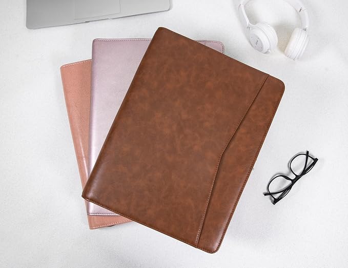 Calfinder Personalized Portfolio for Women&Men, Free Name Engrave,Customized Leather Padfolio with Logo or Name, Business Portfolio with A4 Writing Pad Holder for Resume,Gift for Father's Day