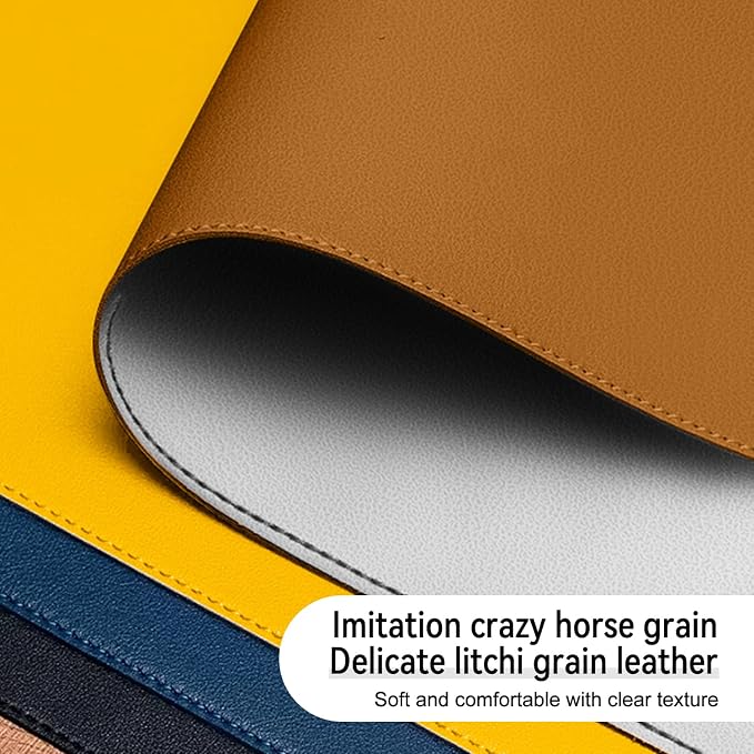 Dual Sided Leather Desk Mat - Waterproof Desk Pad - Ideal for Large Mouse Pad and Desk Mats on Top of Desks (Brown, 33"*13")