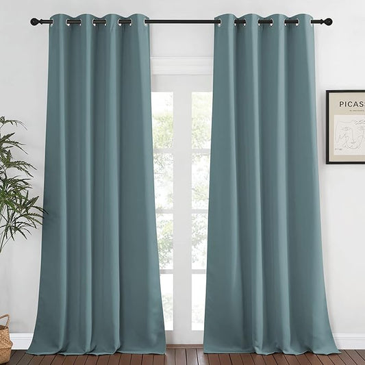 NICETOWN Blackout Greyish Blue Curtain for Living Room - Grommet Solid Thermal Insulated Sound Dampening Doorway Window Curtain Drape for Bedroom/Sliding Door (1 Panel, W52 x L120)