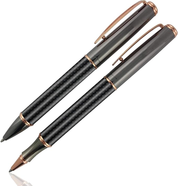 SyPen Luxury Pen Set, Elegant Fancy Rollerball & Ballpoint- Executive Business Pens, Twist Action Metal Rollerball Pen +Carbon Fiber Barrel Ballpoint Pen + Nice Gift Box