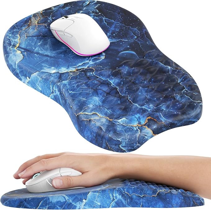 MROCO Ergonomic Mouse Pad with Wrist Support, 11.8 x 7.8 in, Ocean Marble | Memory Foam Wrist Rest Mouse Pad, Non-Slip Base, Smooth Lycra Surface for Office & Home, Comfortable Wrist Support