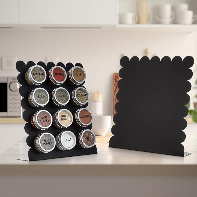 Gueevin 2 Pcs Magnet Board Standing Magnetic Metal Board for Desk and Wall Scalloped Magnetic Display Stand for Memos Photos and Documents Home Office School Desk Storage Decoration(Black,Medium)