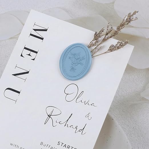 UNIQOOO Wax Seal Stickers -Vintage Photo Frame Floral Bouquet Wedding Invitation Envelope Seal Stickers, 50 Pcs Self-Adhesive Dusty Blue Stickers, Perfect for Invitation, Christmas, Gift Wrapping