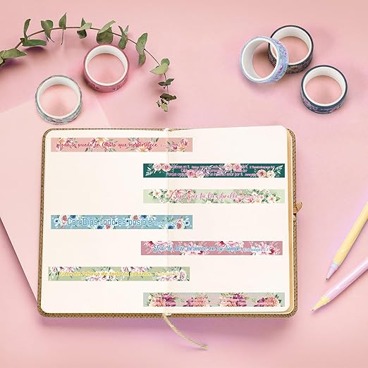 24 Rolls Back to School Christian Washi Tape Gifts Bulk Graduation VBS Religious Scripture Spanish Floral Bible Verse Washi Tape for Bible Journaling Crafting Students BibleStudy Stationery