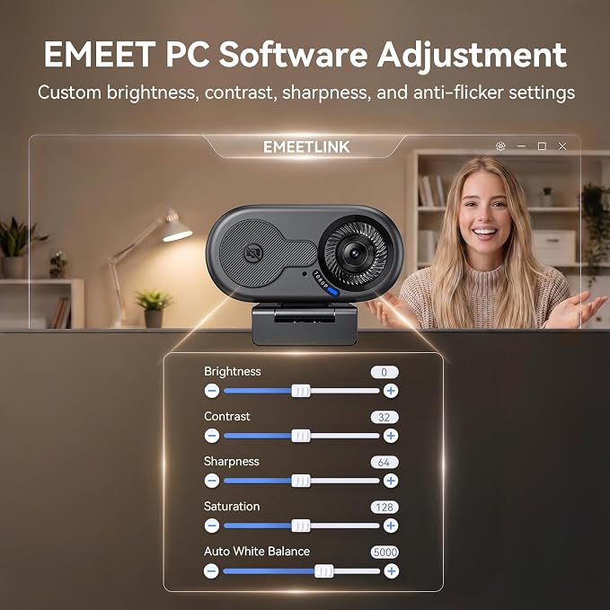 EMEET C100 1080P Webcam for PC, Built-in Mic, Rotating Privacy Cover, Portable Metal Clip, Computer Camera for Home Office, Meetings, Learning, Streaming, External Webcam for Desktop, Laptop, PC USB-A
