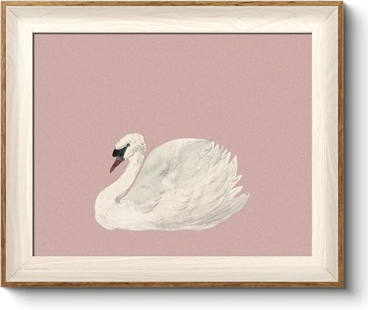VIYYIEA Framed Wall Art for Living Room, Swan Canvas Prints, Pink Home Decor, Animals Painting Picture, Bathroom Wall Decor Gifts for Friends or Family -【Swan Pink】-(12L x 10W)