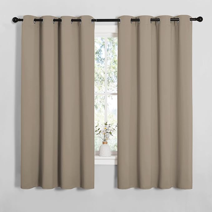 NICETOWN Bedroom Curtain Panels Blackout Draperies, Thermal Insulated Solid Grommet Blackout Curtains/Drapes (Taupe, 1 Pair, 55 by 68-inch)