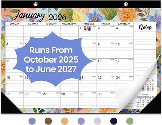 Desk Calendar 2026-2027, 21-Month Calendar Runs Unitl June 2027, Large 17" x 12" Monthly Desktop & Wall Calendar for Home & Office - Botanic Whimsy