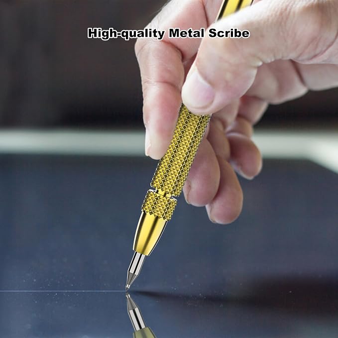 Glieskir 2 Pack Tungsten Carbide Scriber with Magnet,with Extra 12 Replacement Marking Tip And 6-Inch Ruler,Etching Engraving Pen for Glass/Ceramics/Metal Sheet