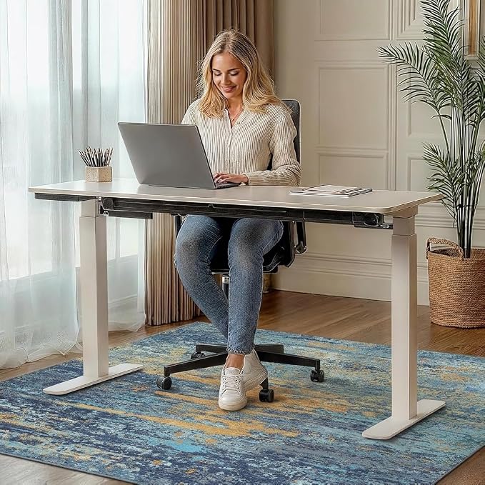 36"x48" Office Chair Mat for Hardwood Tile Floor, Under Desk Carpet Protector for Rolling Computer Chair Mat, Machine Washable Area Rug, Anti-Slip 1/5" Thick Low Pile Thin Vinyl Floor Mat, Blue Orange