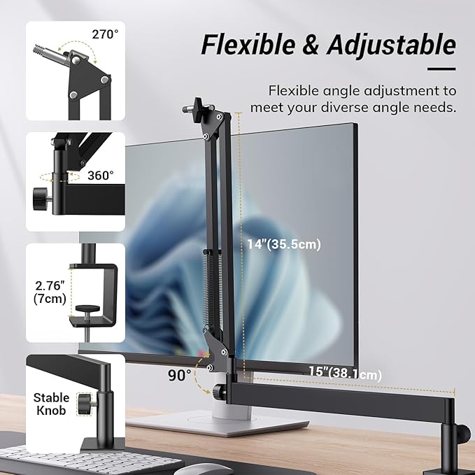 Tonor Mic Arm Desk Mount, Low Profile Boom Arm for Microphone, Adjustable Mic Stand with Desk Mount Clamp, 3/8’’ and 5/8’’ Screwadapter for Most Micr, 38 cm +35 cm(15''+14''), Black, T20LP