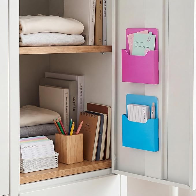 Gilprop 8 Pack Magnetic File Holder, 5"x7"x1.2" Magnetic Wall File Folders for Whiteboard, Hanging Classroom Organizer Storage, Refrigerator Magazine Holder for Mail Letters Paper Desk Office