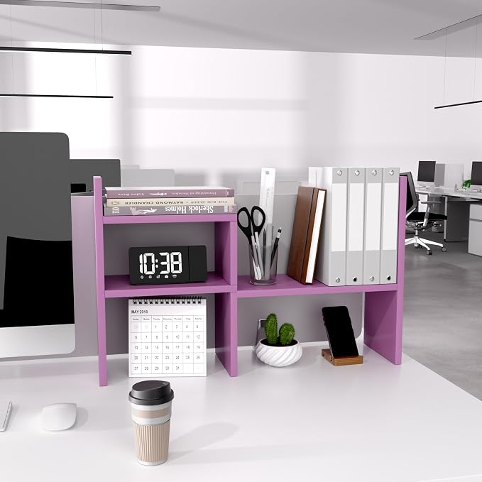 Jerry & Maggie Desktop Organizer Office Storage Rack Adjustable Wood Display Shelf Birthday Gifts Toy Home Decor Free Style Rotation Display True Natural Stand Shelf (Violet) | Wooden Desk Organizer, Cute Dorm & Cubicle Decor. Stores Makeup & Mini Plan...
