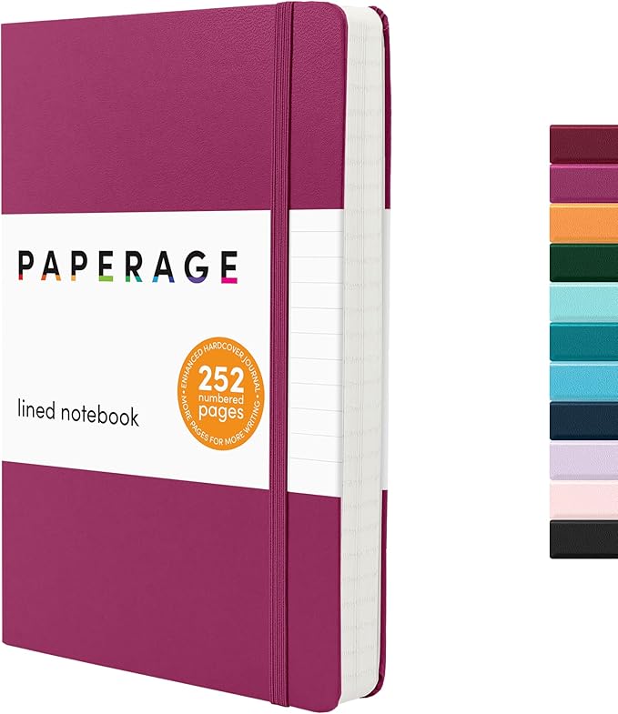 PAPERAGE Lined Journal Notebook, Hardcover Journal for Women & Men, 252 Pages, (5.6 in x 8 in), College Ruled Journaling Notebook for Work, School Supplies & Note Taking, (Raspberry)