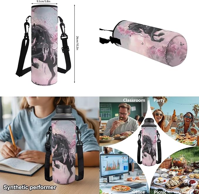 Black Horse Backpack Set - 4Pcs Dreamcatcher Backpacks for Girls Ages 6-10 - Kids Bookbag with Lunch Box & Pencil Case - 17 Inch School Bag for Elementary Back to School