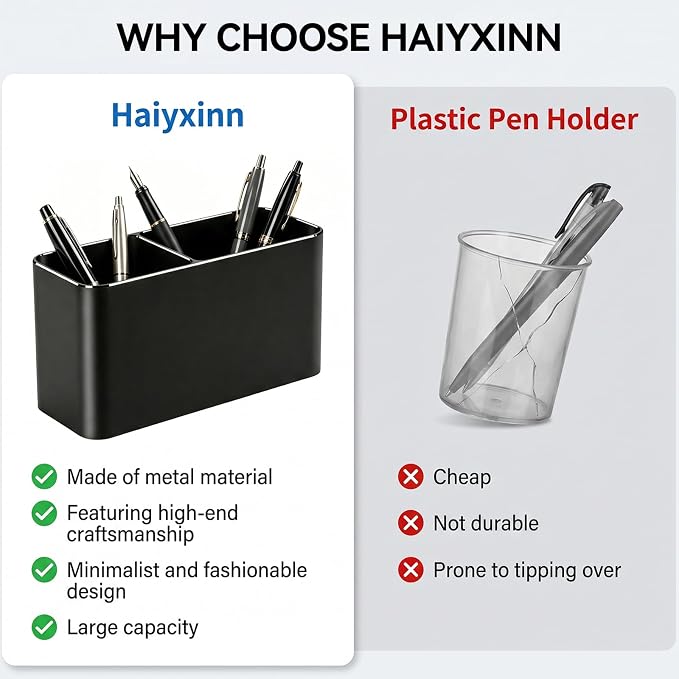 Pen Holder for Desk, Dual-Slot Pencil Cup Metal Pen Organizer for Office | Aluminum Alloy Body, Minimalist Design, Non-Slip Silicone Base, Protective Felt Base Pad
