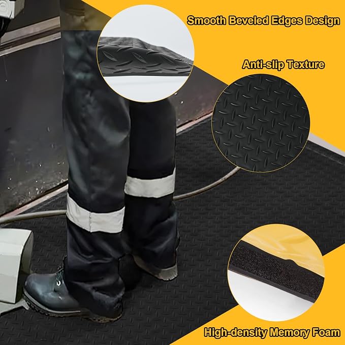 Anti Fatigue Mats Industrial 2' x 5' Ergonomic Standing Mat 15/16" Thick Commercial Kitchen Mats Heavy Duty Grade Diamond Plate Shop Mat Support for Leg & Back Pain