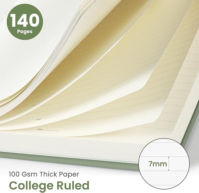 Taja Lined Spiral Journal Notebook for Women & Men, 140 Pages, College Ruled Hardcover Notebook for Work & Note Taking, Journals for Writing, A5(5.7" x 7.9") - Green