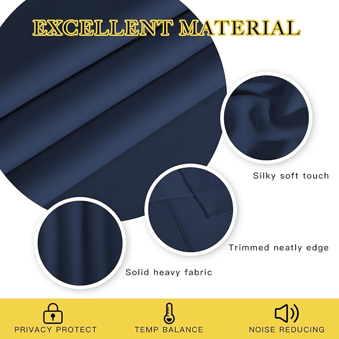 NICETOWN Blackout Curtain Panel for Farmhouse - Window Treatment Energy Saving Thermal Insulated Solid Grommet Room Darkening Doorway Drape for Living Room (Navy, 1 Panel, W66 x L90)