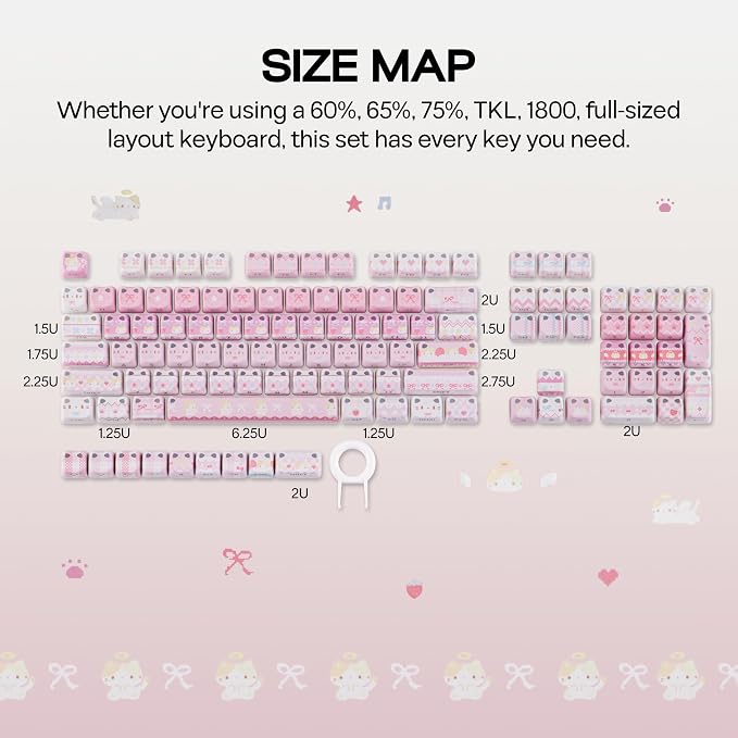 KiiBOOM Cute Cat Keycaps Set, Mao Profile, PC+ABS Keycap for MX Switches Mechanical Keyboard, Compatible with 60%, 65%, 75%, TKL, 96%, Full-Sized Layout (Pink Meow)
