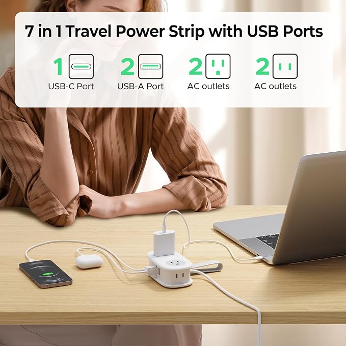 Cruise Approved Travel Power Strip, ORICO 4 Outlets 3 USB Ports (1 USB C) with 4FT Wrapped Short Extension Cord, Compact Power Strip for Hotel Travel Essentials ETL Listed-AP3