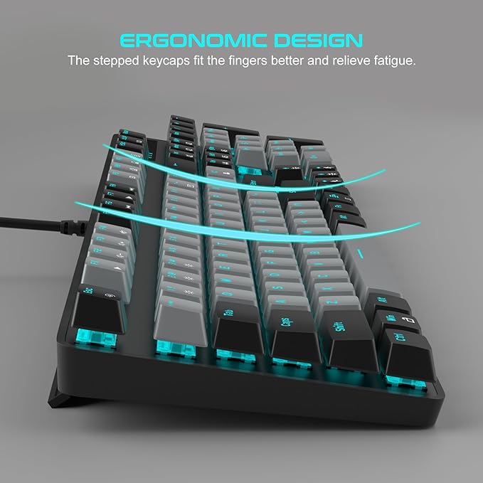 MageGee Mechanical Gaming Keyboard, 104 Keys Blue Backlit Keyboards with Brown Switches & Double-Shot Keycaps, USB Wired Mechanical Computer Keyboard for Laptop, Desktop, PC Gamers (Black & Gray)