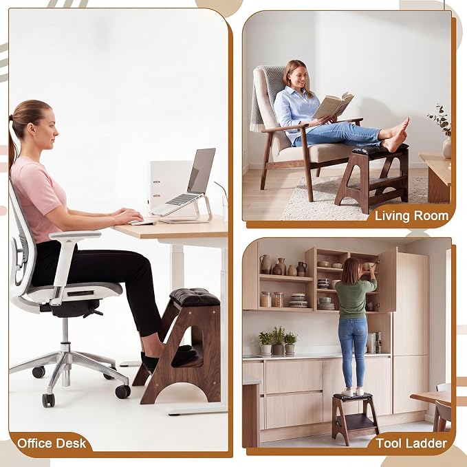 Unittype Double Step Footrest Under Desk with 3 Height Levels,Walnut