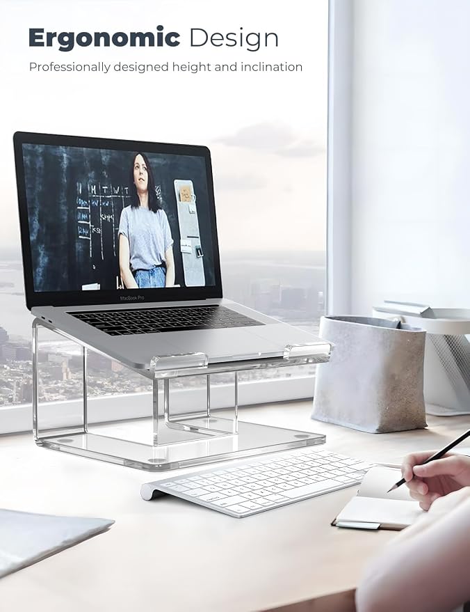 FUCDTEFC Acrylic Laptop Stand for Desk, Laptop Riser for 10-17.3 Inch Laptops, Ergonomic Computer Stand Holder Compatible with Macbooks and Notebooks | Ergonomic Computer Stand Holder, Compatible with Macbooks and Notebooks, Clear