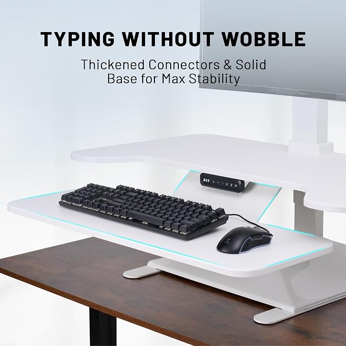 Electric Standing Desk Converter 36" Wide, Height Adjustable Desk Riser, Computer Workstation, Sit-Stand Convertor for Home, Office, School (White, 1 Arm Included)